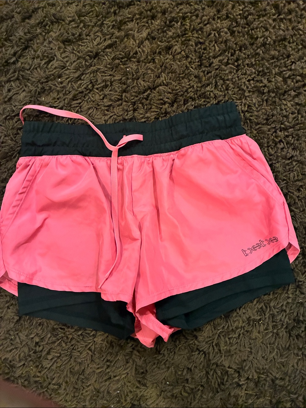 bebe Pink and Black Two-Layer Athletic Shorts